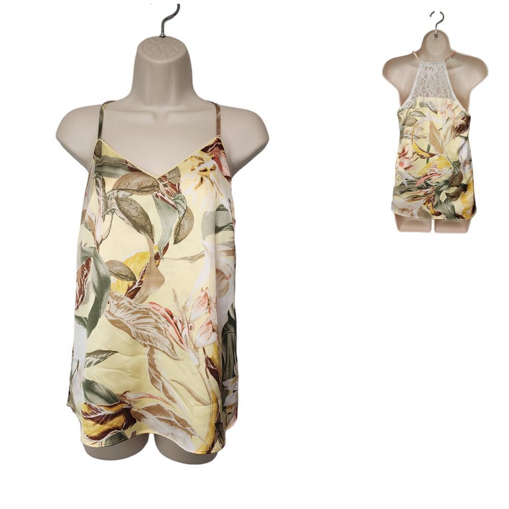 White House Black Market Floral Lace Back Havana Sleeveless Blouse Size XS